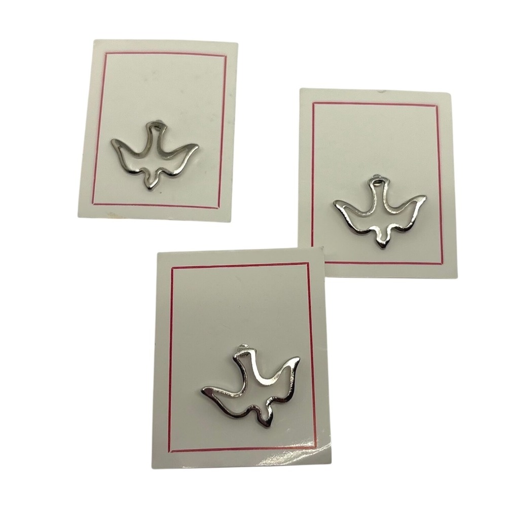 Silver Tone Holy Spirit Dove Lapel Pins Openwork Religious Lot of 3 Confirmation